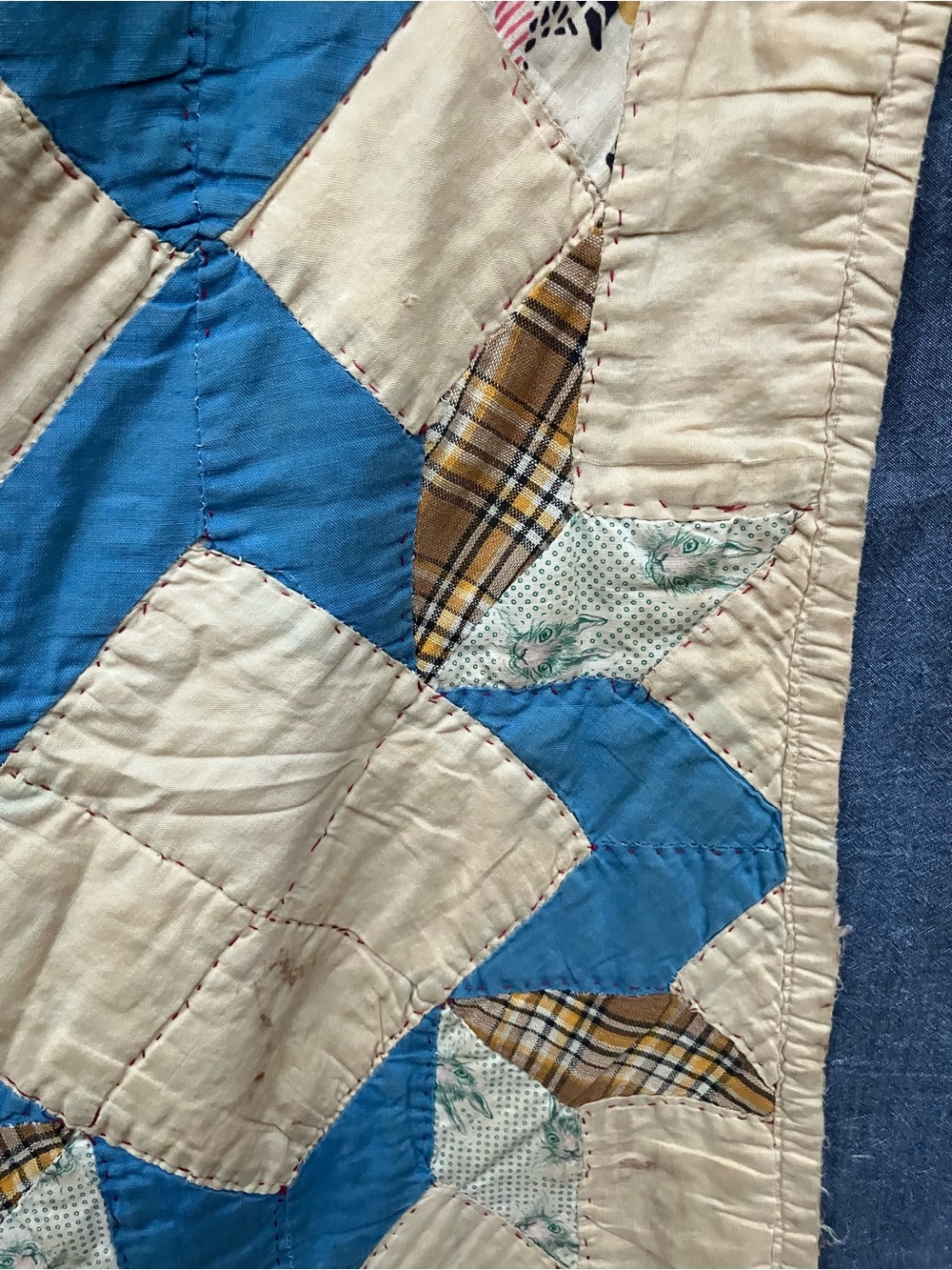Hand stitched early 20th C patchwork star pattern twin quilt 69 x 80” vintage - Picture 7 of 16